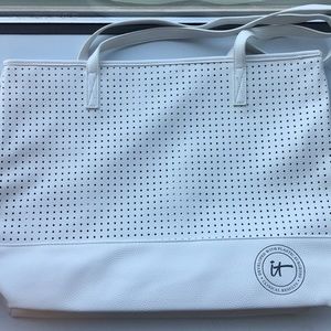 IT Cosmetics white leather Tote